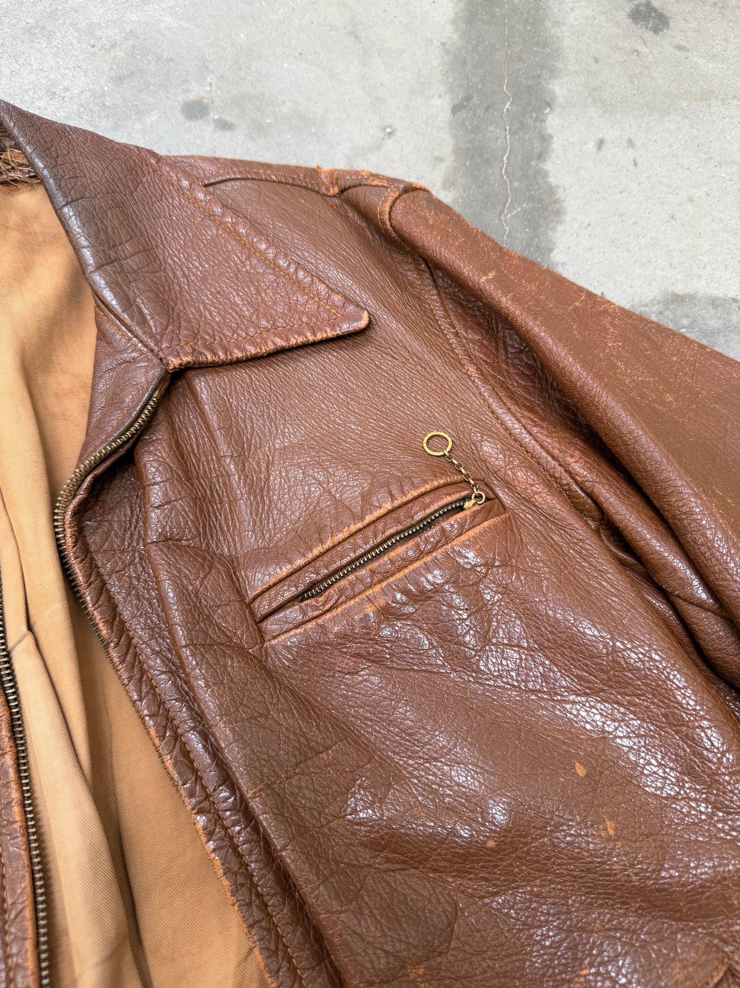 1940s Singer Branded Brown Leather Jacket - M