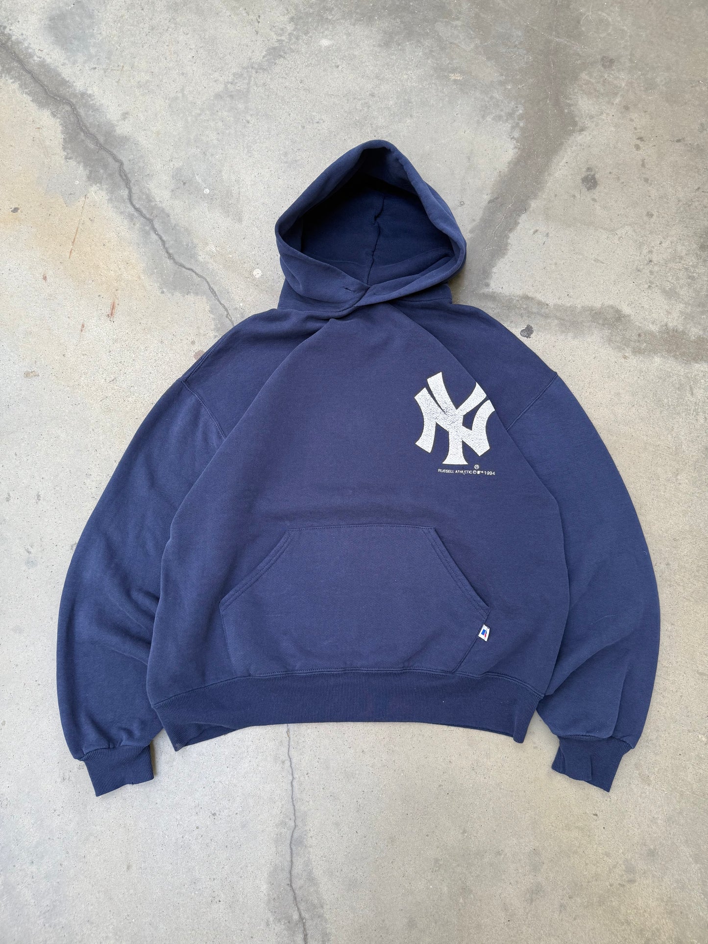 1990s New York Yankees Russell Hooded Sweatshirt - L