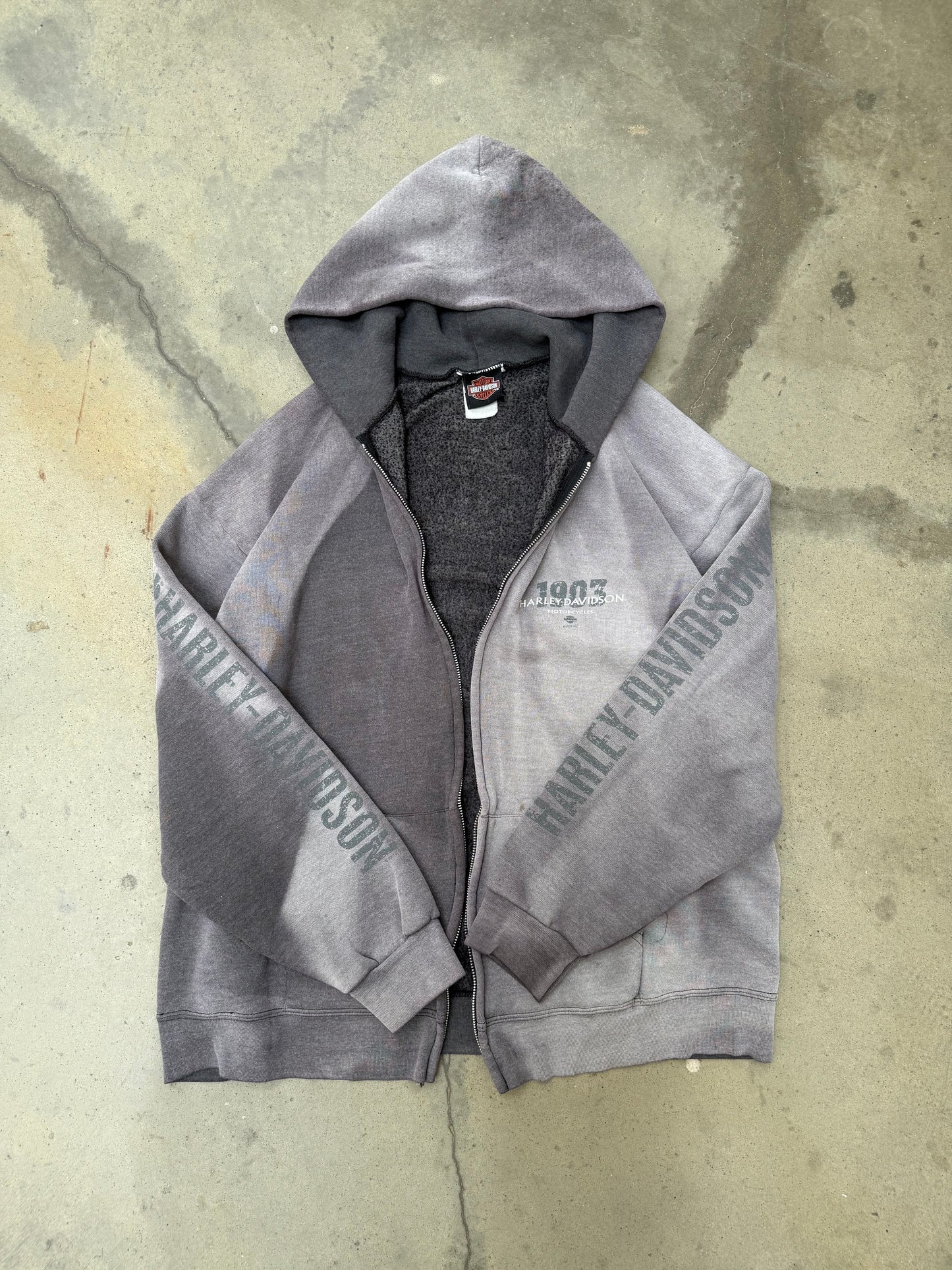 1990s Sun Faded Harley Davidson BROKEN ZIP Hooded Sweatshirt - XL