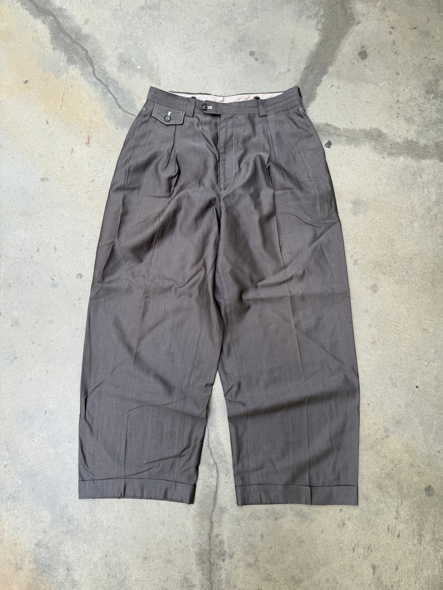 1980s Grey Wide Leg Chinese Pleated Trousers - 30X28