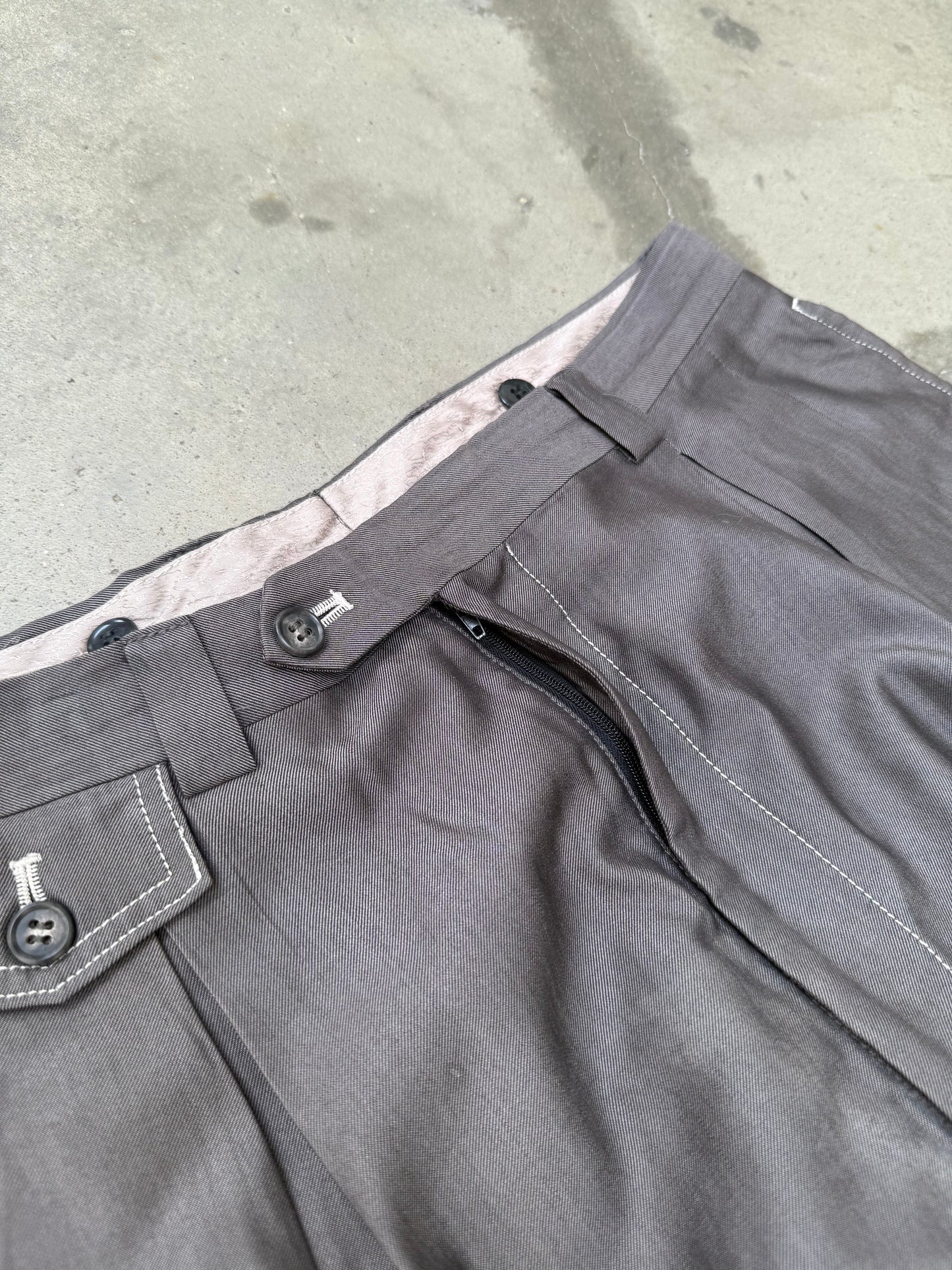 1980s Grey Wide Leg Chinese Pleated Trousers - 30X28