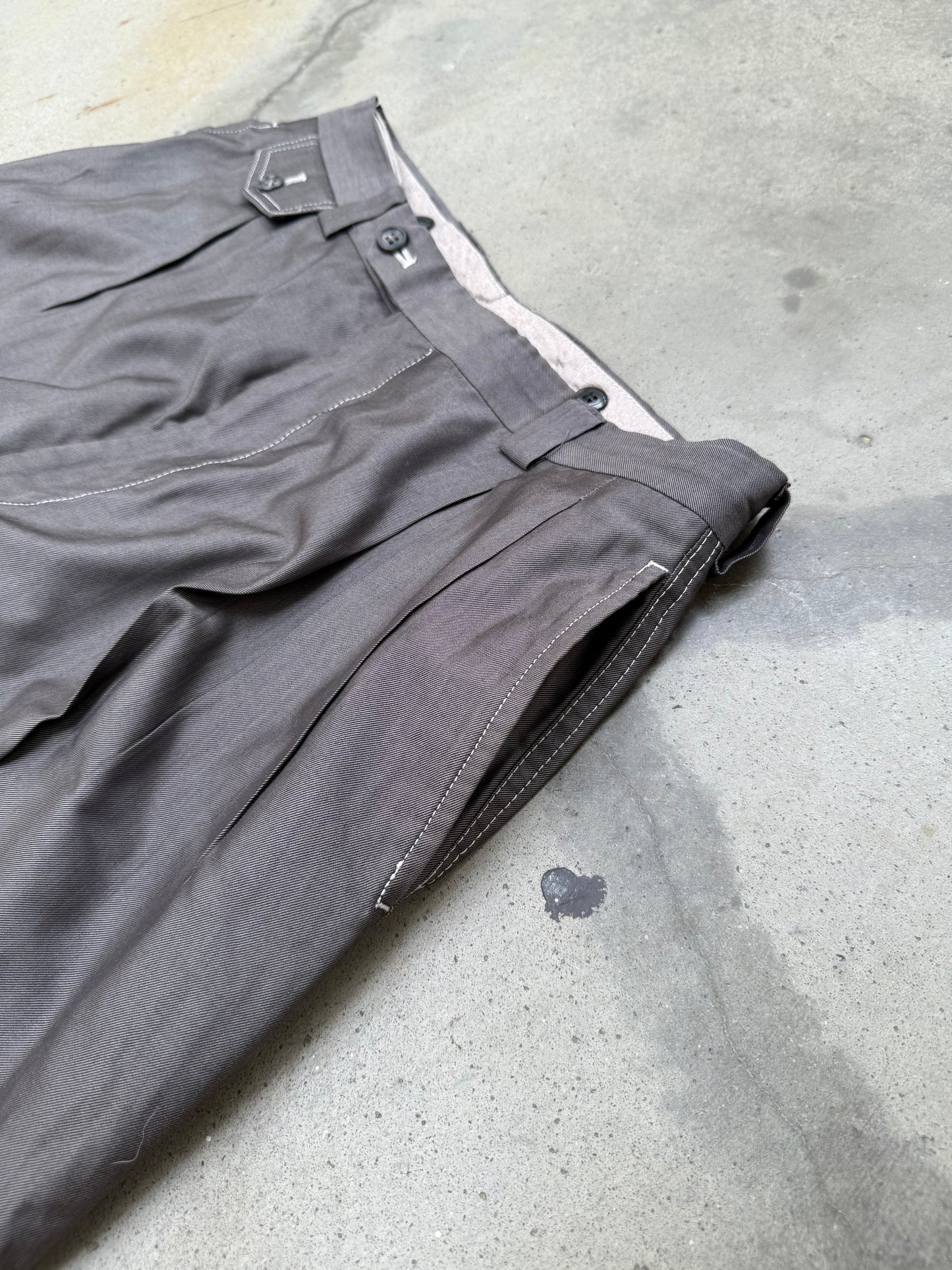 1980s Grey Wide Leg Chinese Pleated Trousers - 30X28