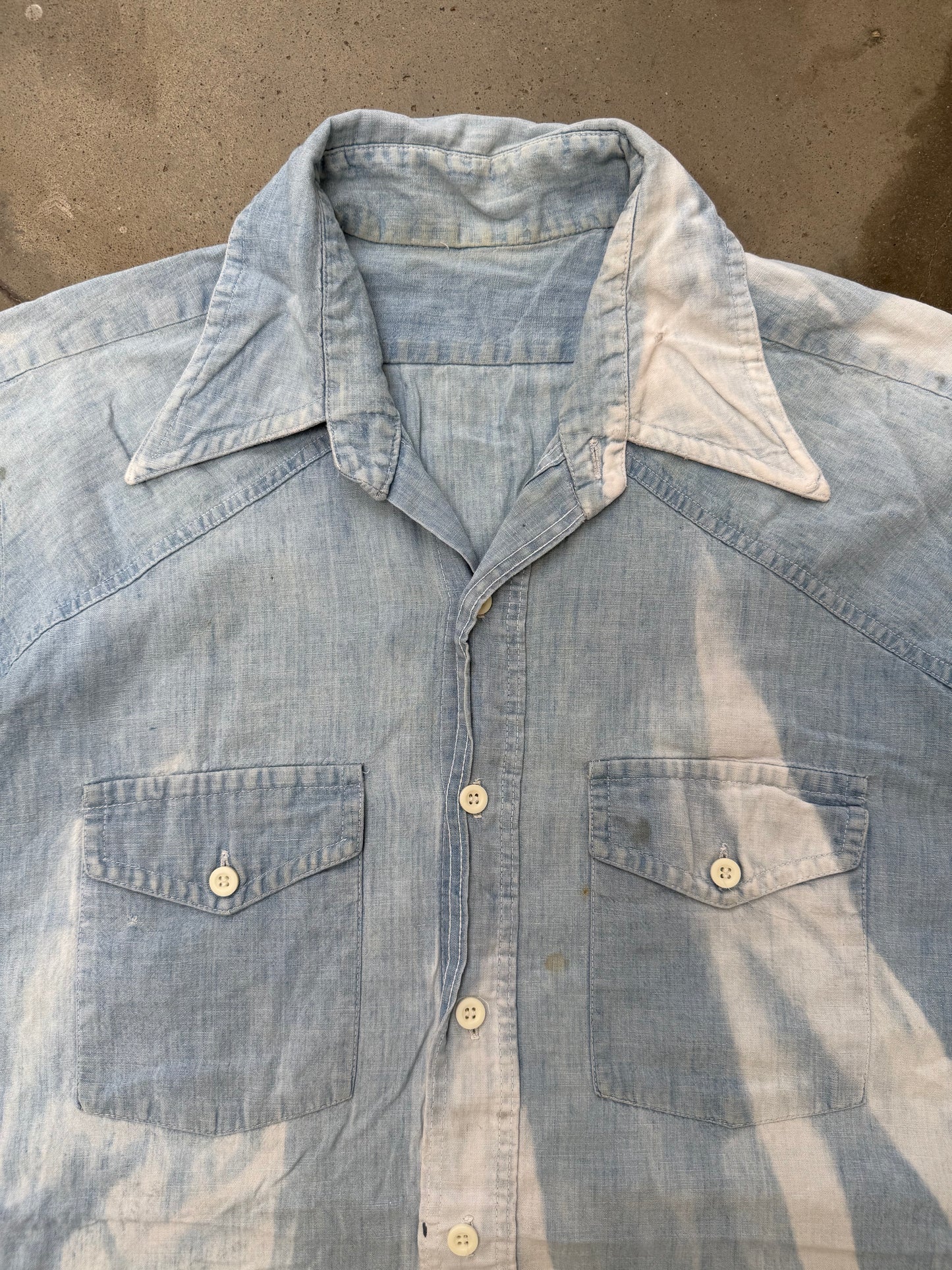1970s Sun Faded Chambray Shirt - XL