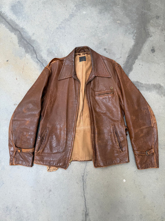 1940s Singer Branded Brown Leather Jacket - M