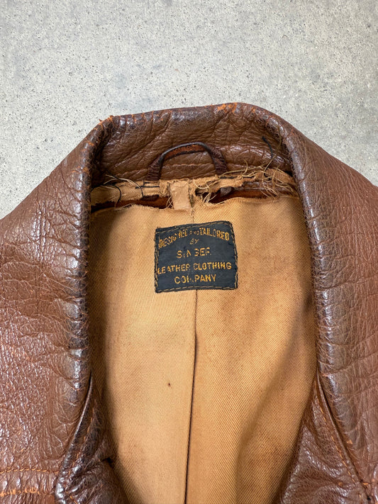 1940s Singer Branded Brown Leather Jacket - M