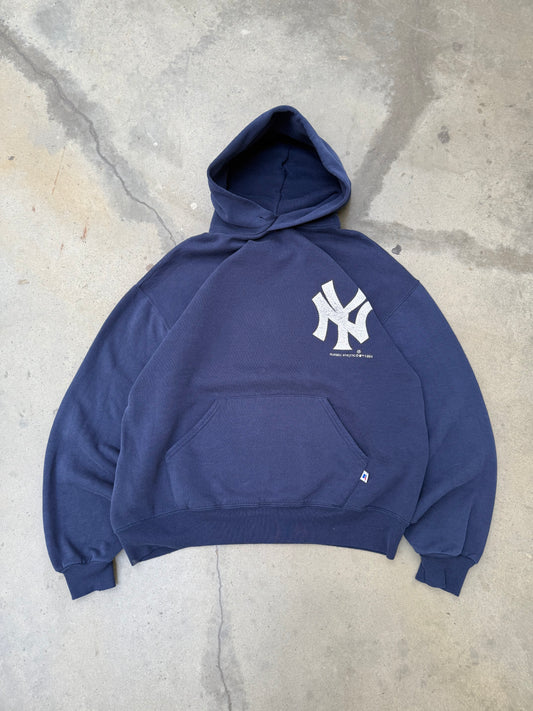1990s New York Yankees Russell Hooded Sweatshirt - L