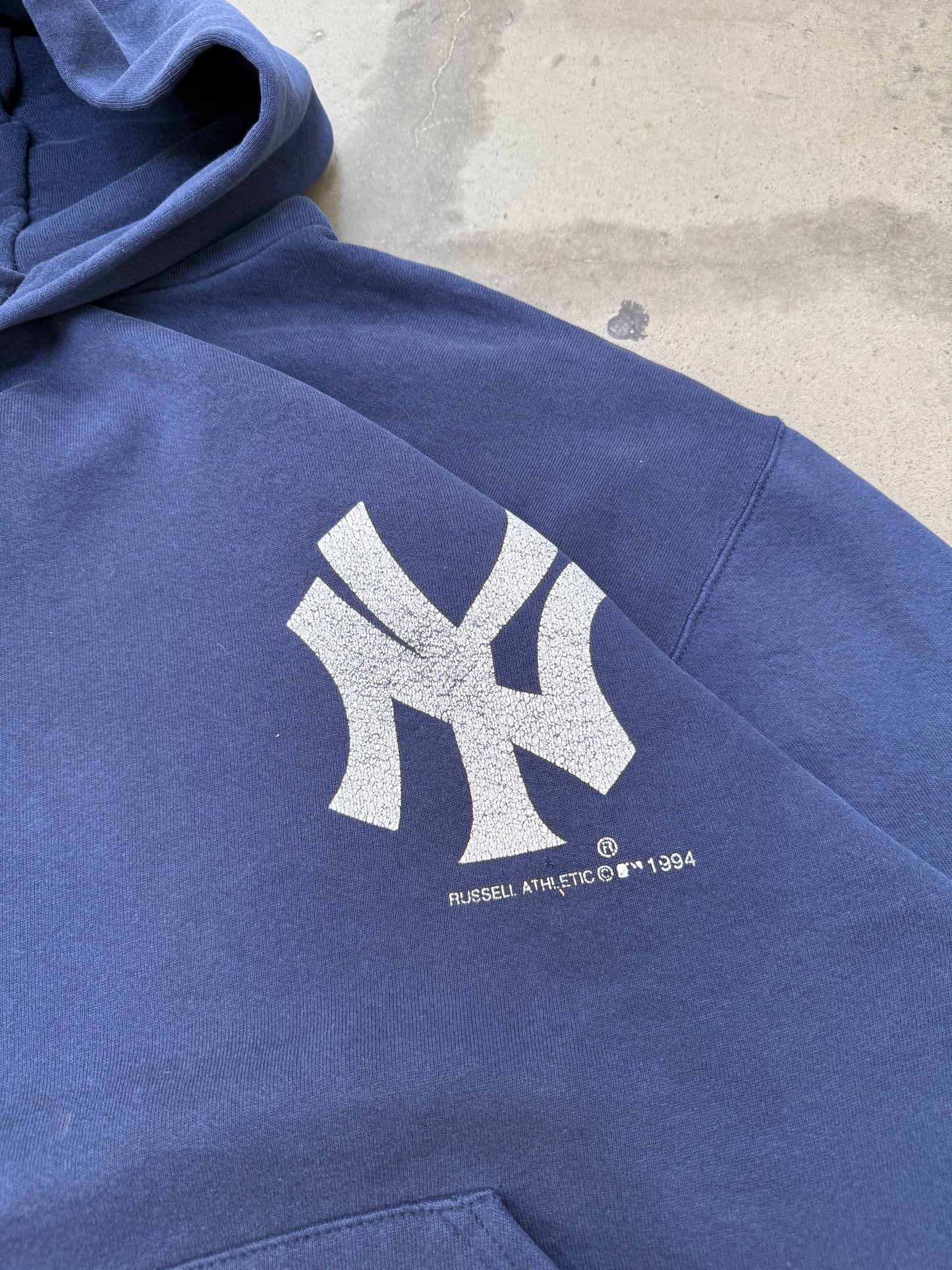 1990s New York Yankees Russell Hooded Sweatshirt - L