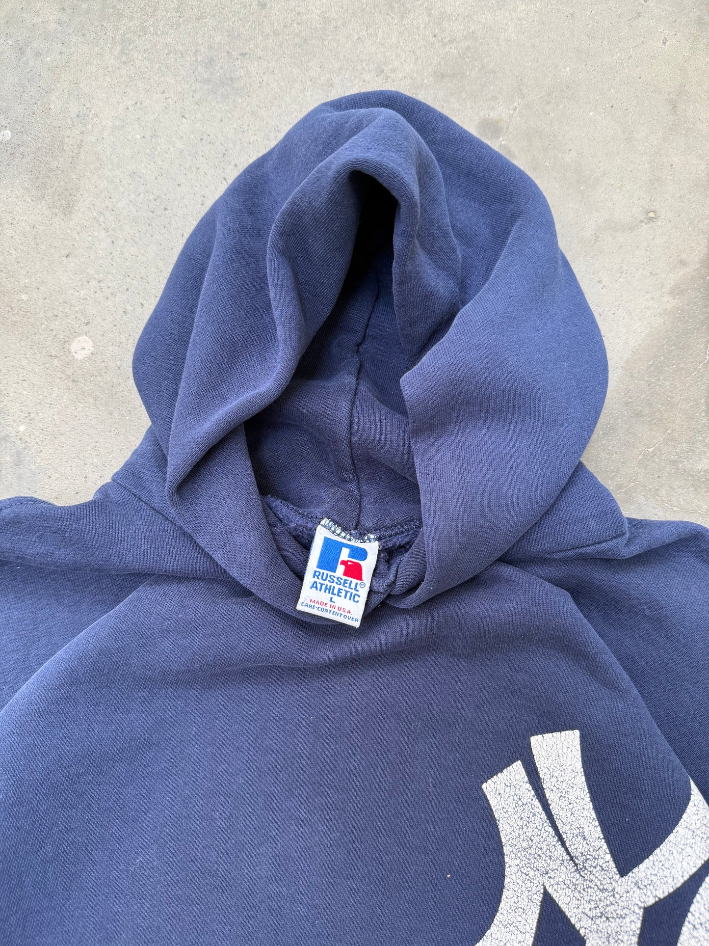 1990s New York Yankees Russell Hooded Sweatshirt - L
