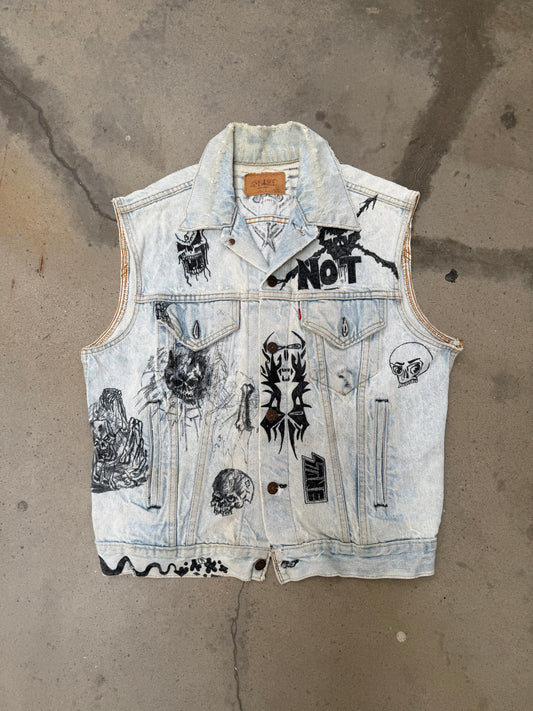 1980s Levis Hand Drawn Punk/Grunge Art Denim Vest - M