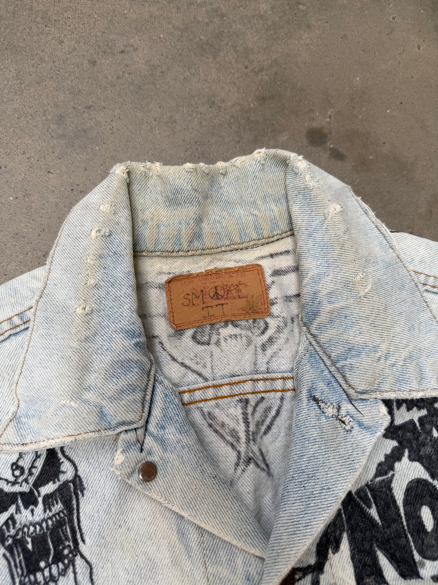 1980s Levis Hand Drawn Punk/Grunge Art Denim Vest - M