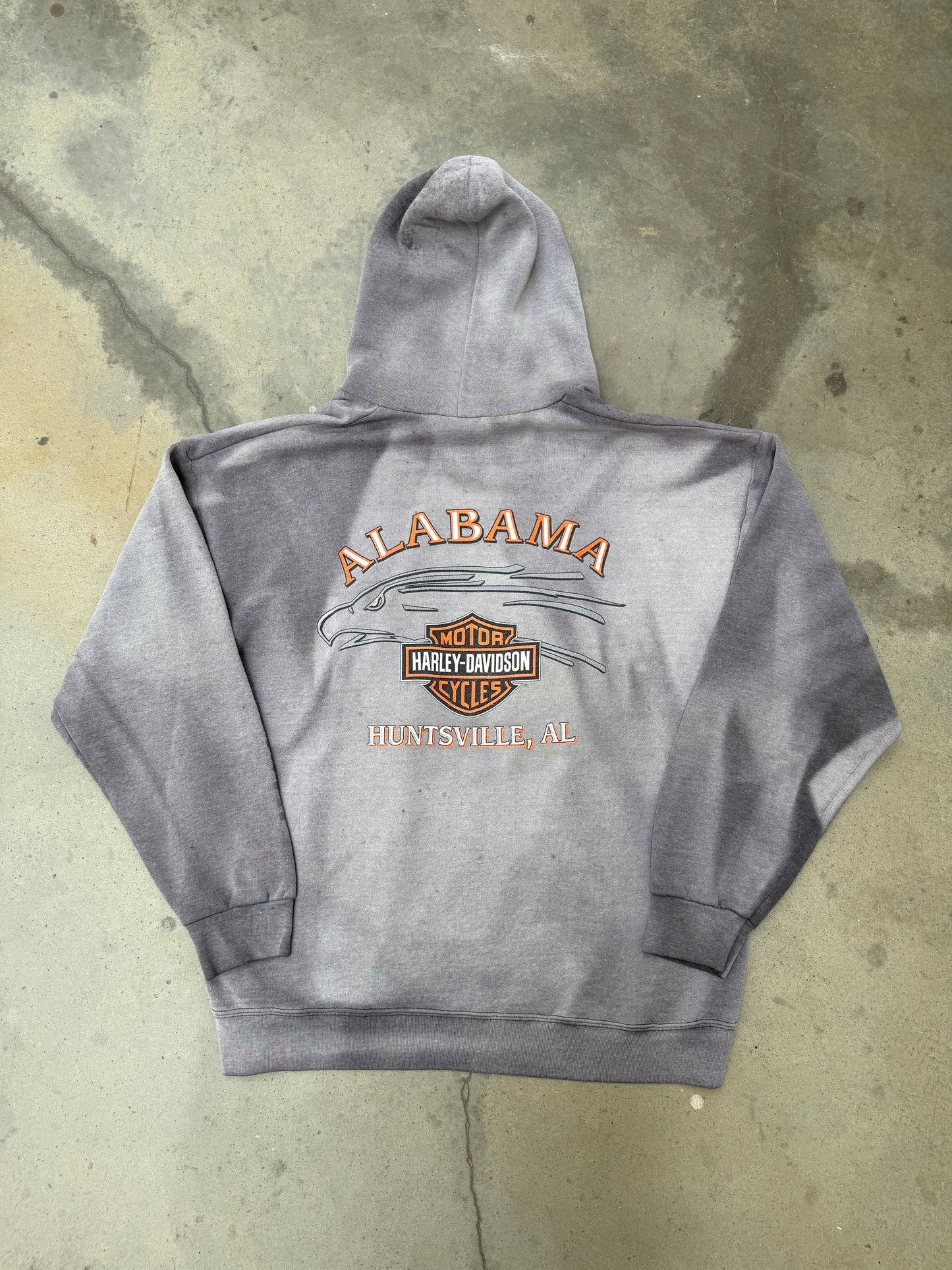 1990s Sun Faded Harley Davidson BROKEN ZIP Hooded Sweatshirt - XL