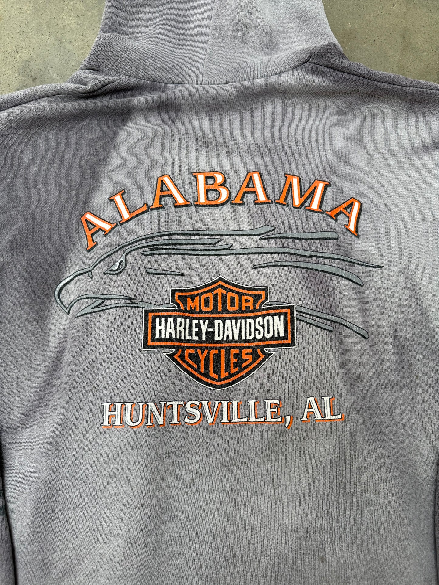 1990s Sun Faded Harley Davidson BROKEN ZIP Hooded Sweatshirt - XL