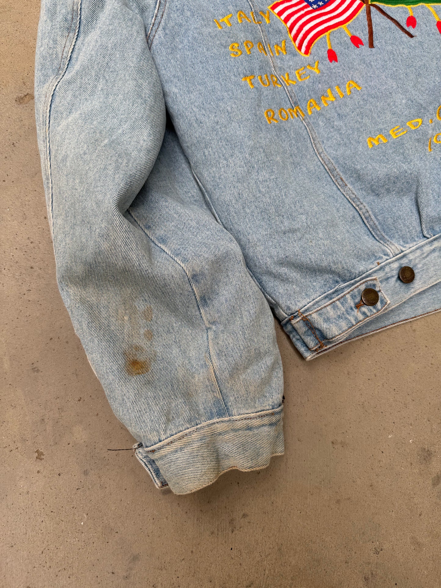 1990s Sherpa Lined Flag Patch Denim Jacket - L