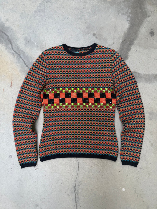 1990s Jean Paul Gaultier Rhinestone Checkered Sweater - S