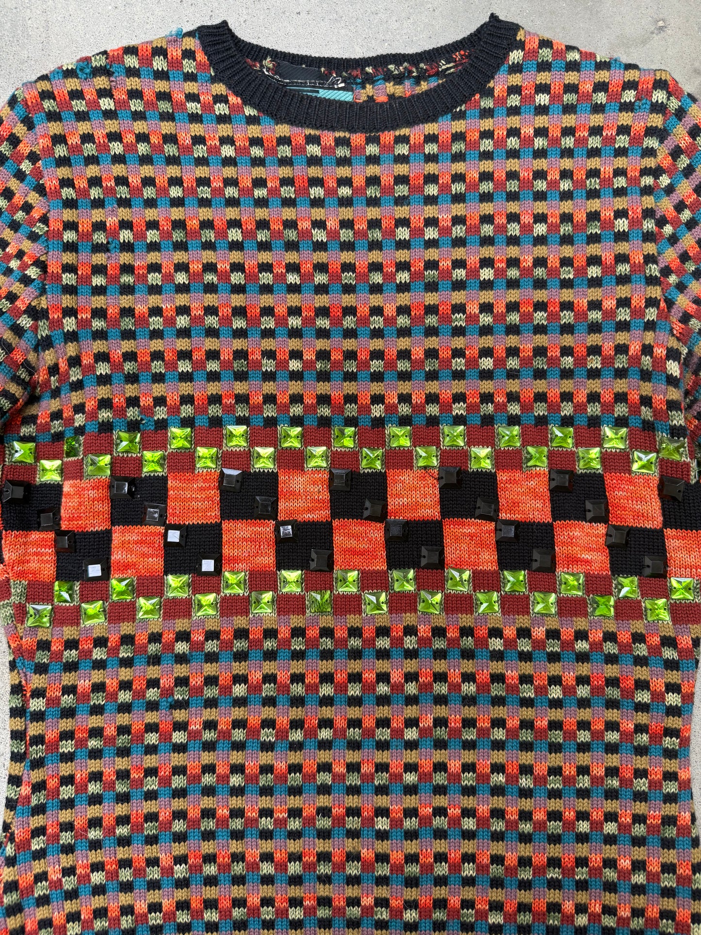 1990s Jean Paul Gaultier Rhinestone Checkered Sweater - S