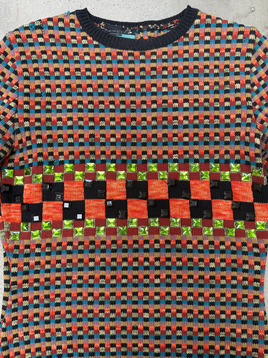 1990s Jean Paul Gaultier Rhinestone Checkered Sweater - S