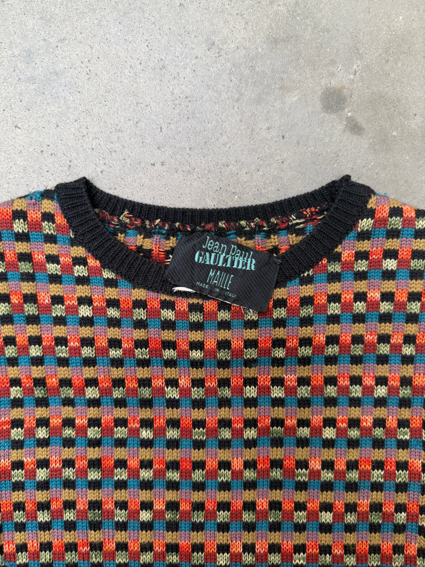 1990s Jean Paul Gaultier Rhinestone Checkered Sweater - S