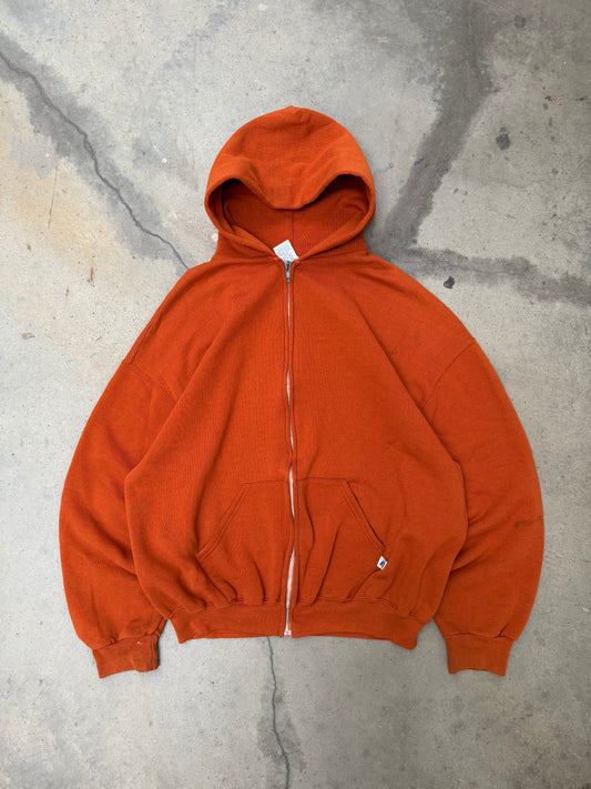 2000s Orange Russell Zip-Up Hooded Sweatshirt - XL