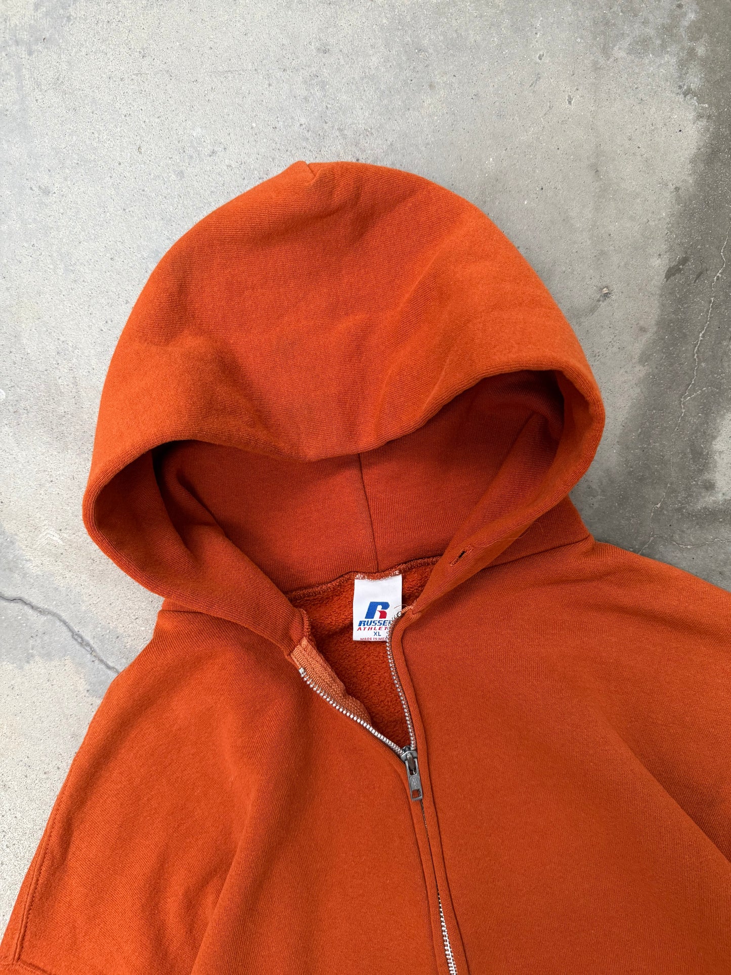 2000s Orange Russell Zip-Up Hooded Sweatshirt - XL
