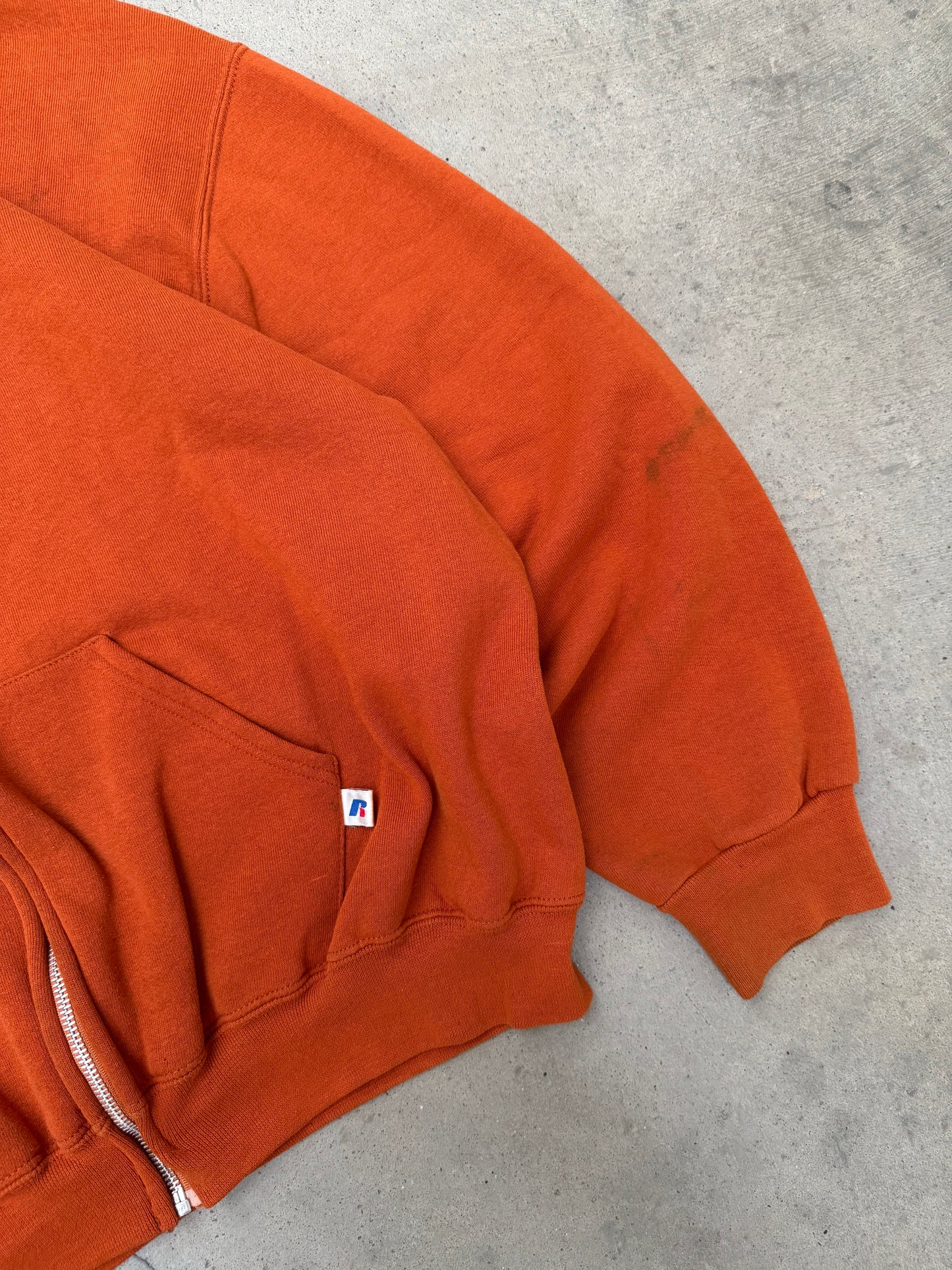 2000s Orange Russell Zip-Up Hooded Sweatshirt - XL