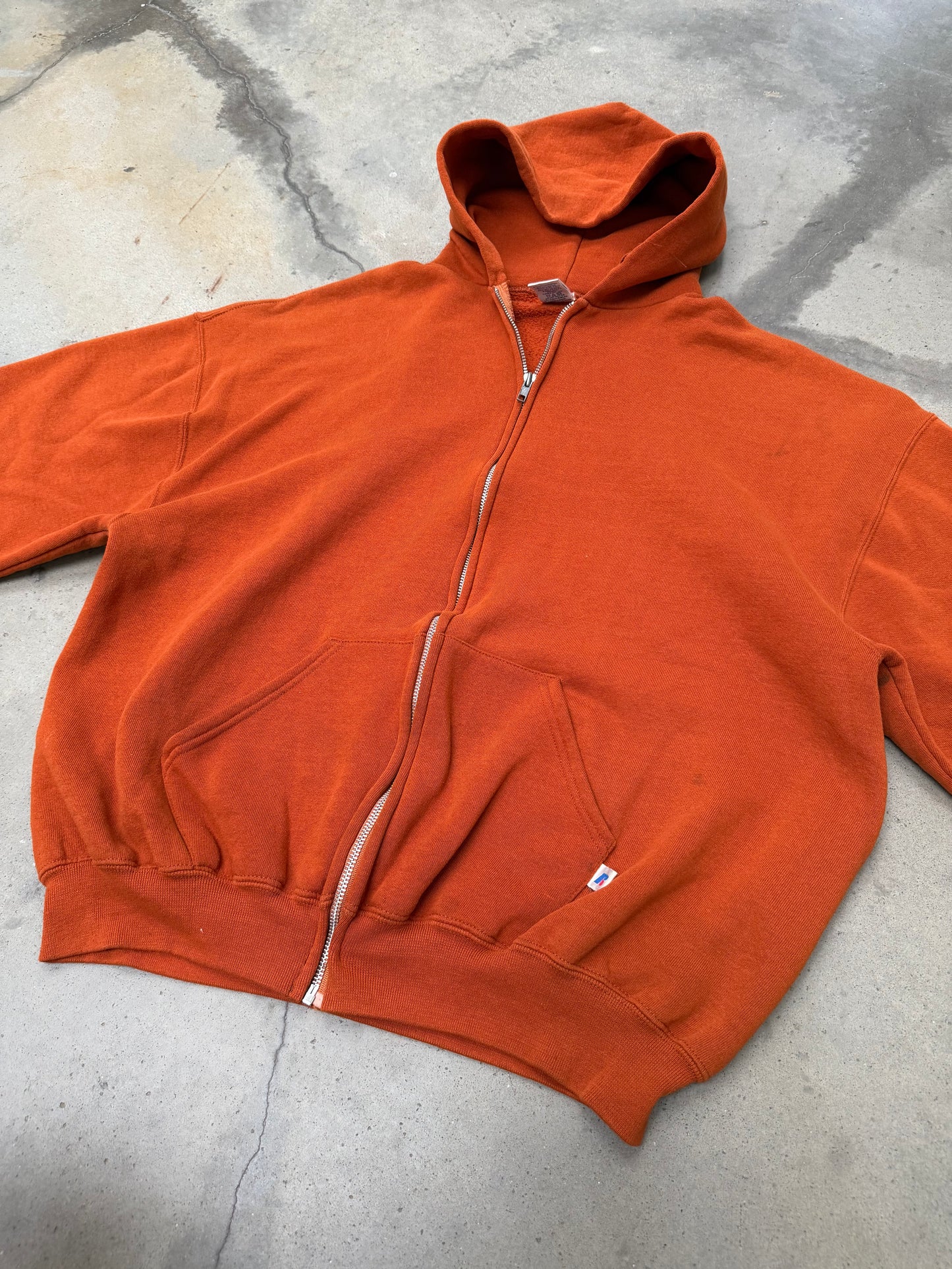 2000s Orange Russell Zip-Up Hooded Sweatshirt - XL