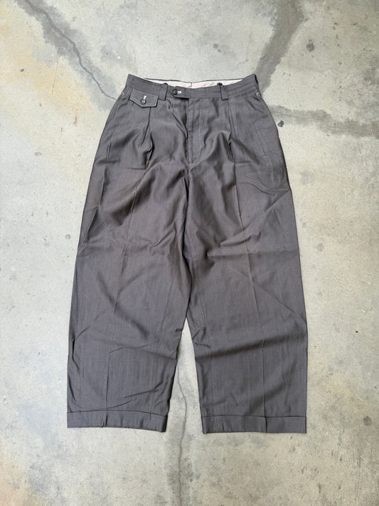 1980s Grey Wide Leg Chinese Pleated Trousers - 30X28