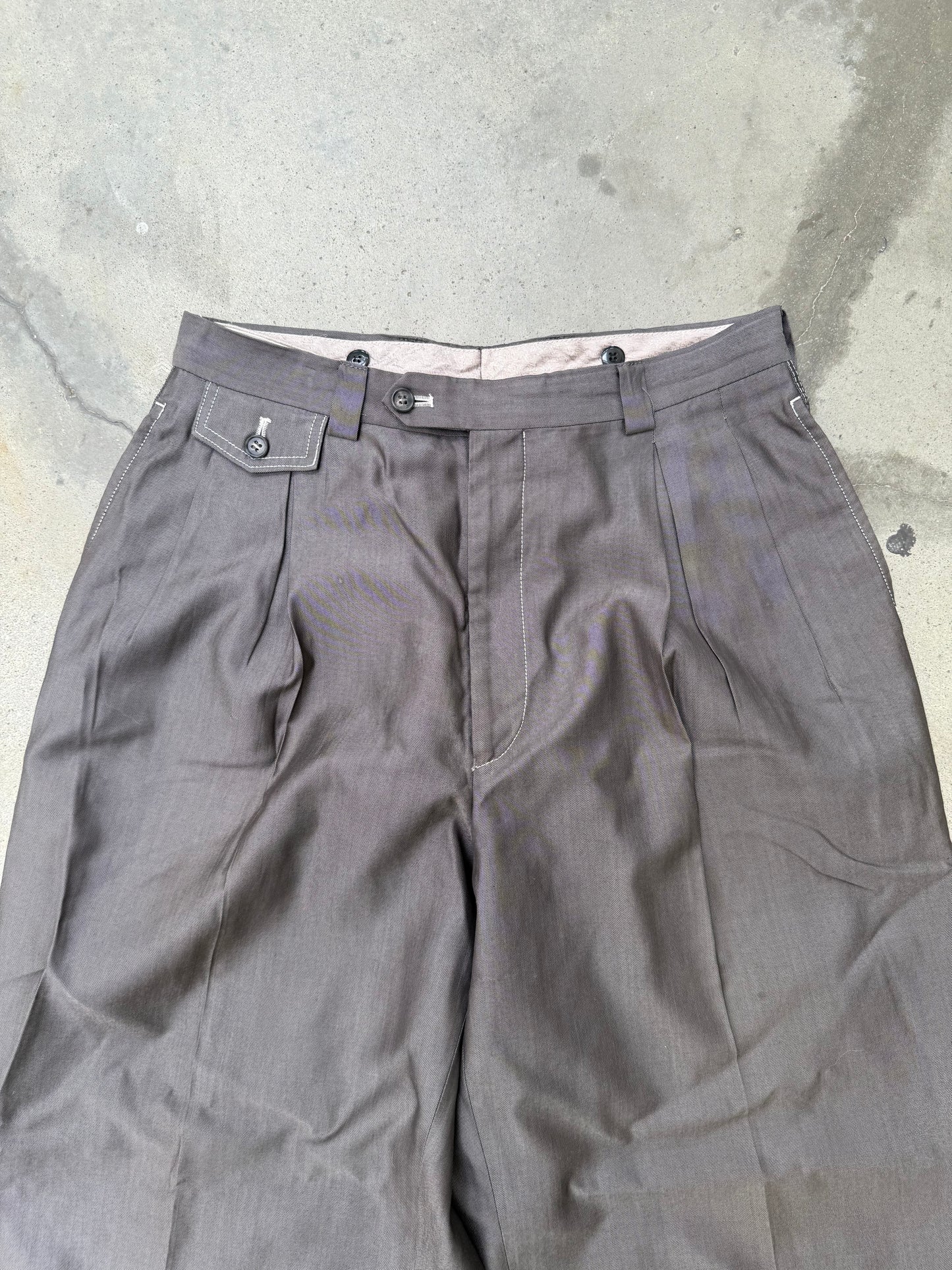1980s Grey Wide Leg Chinese Pleated Trousers - 30X28