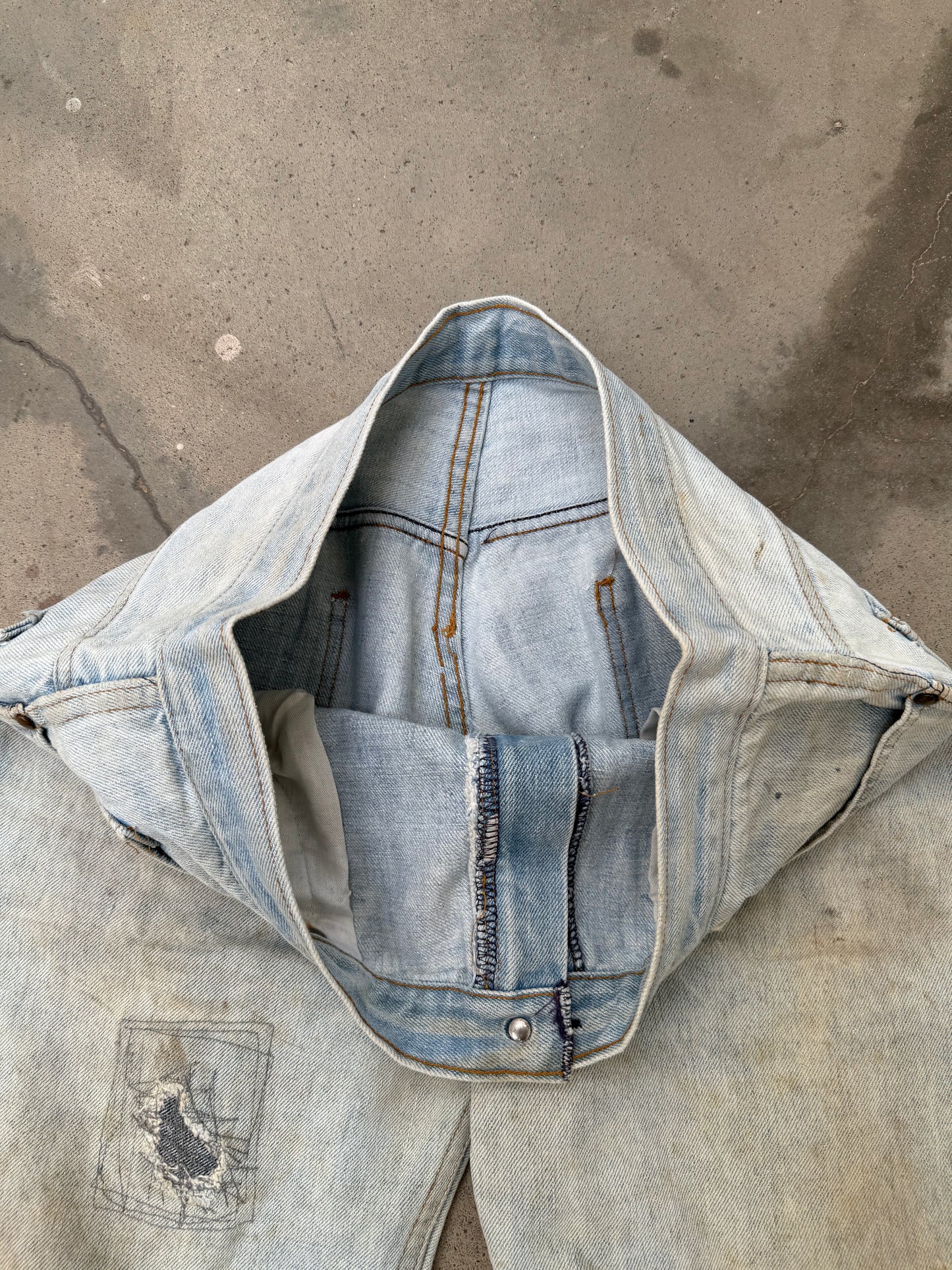 1970s Dirty & Repaired Bootcut Jeans - 34X30