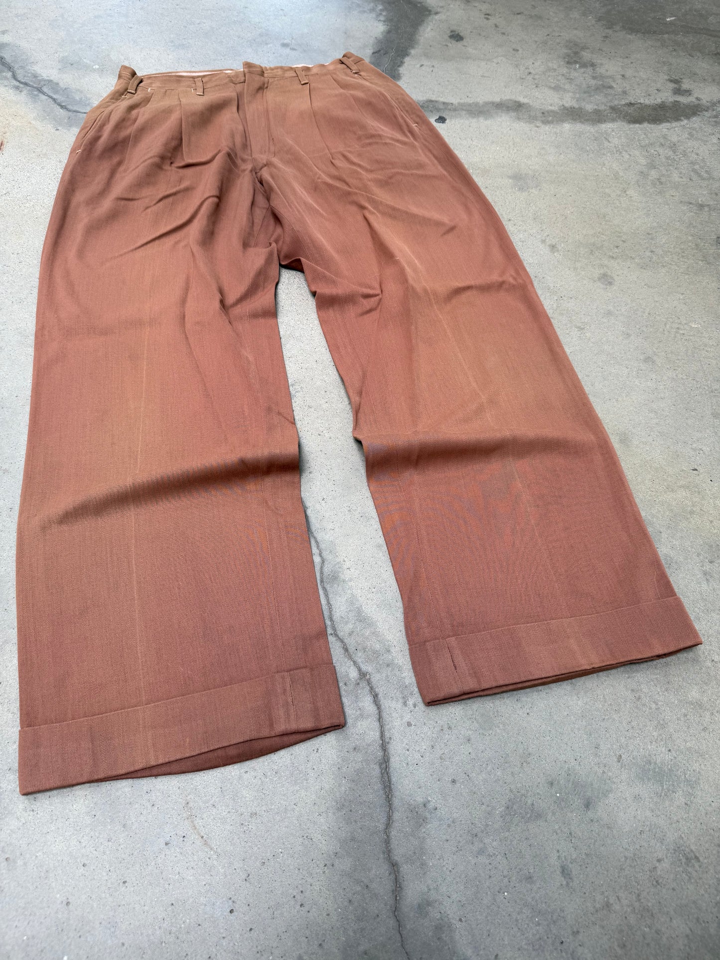 1960s Rust Gabardine Pleated Trousers - 30X29