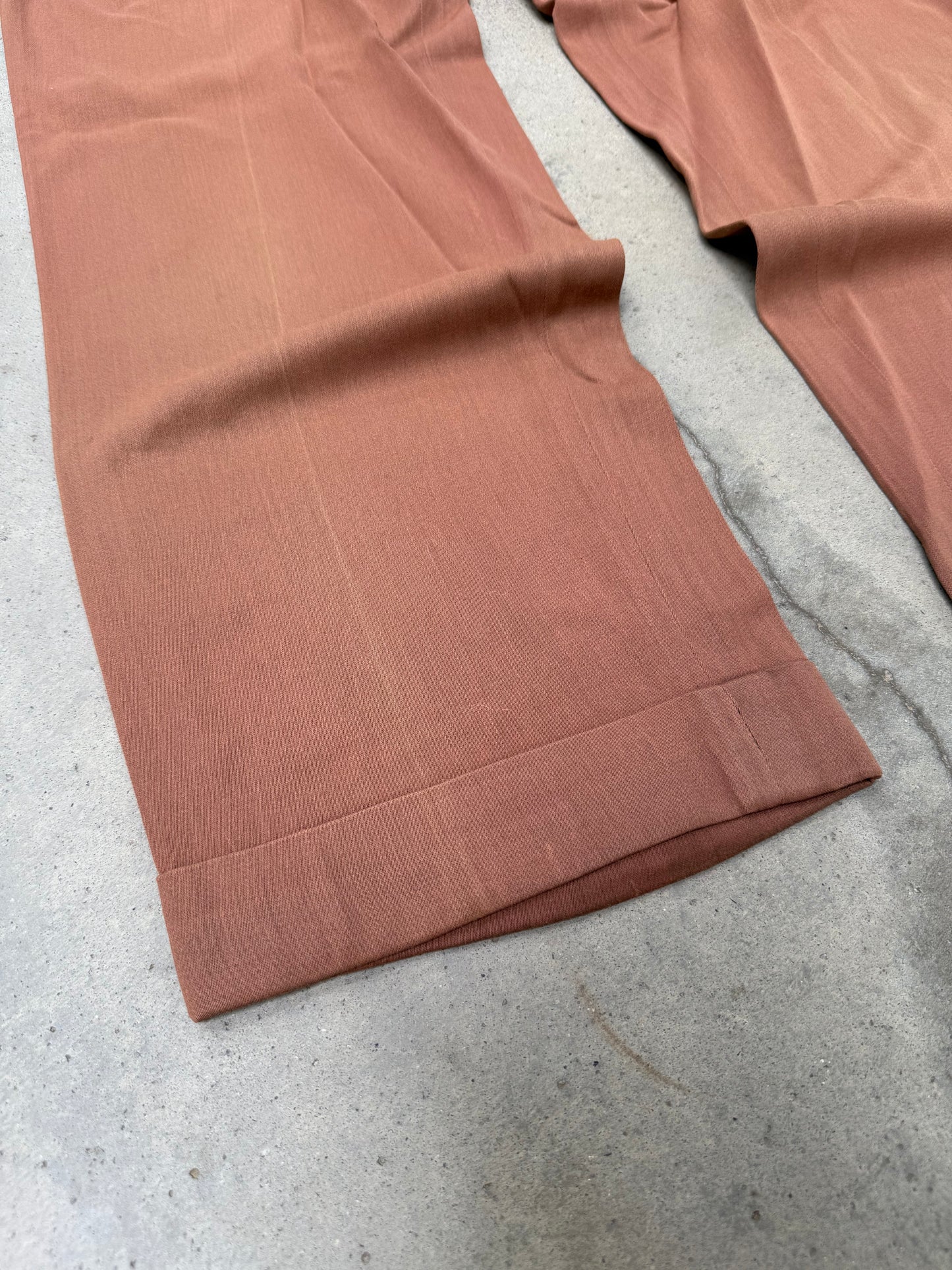 1960s Rust Gabardine Pleated Trousers - 30X29
