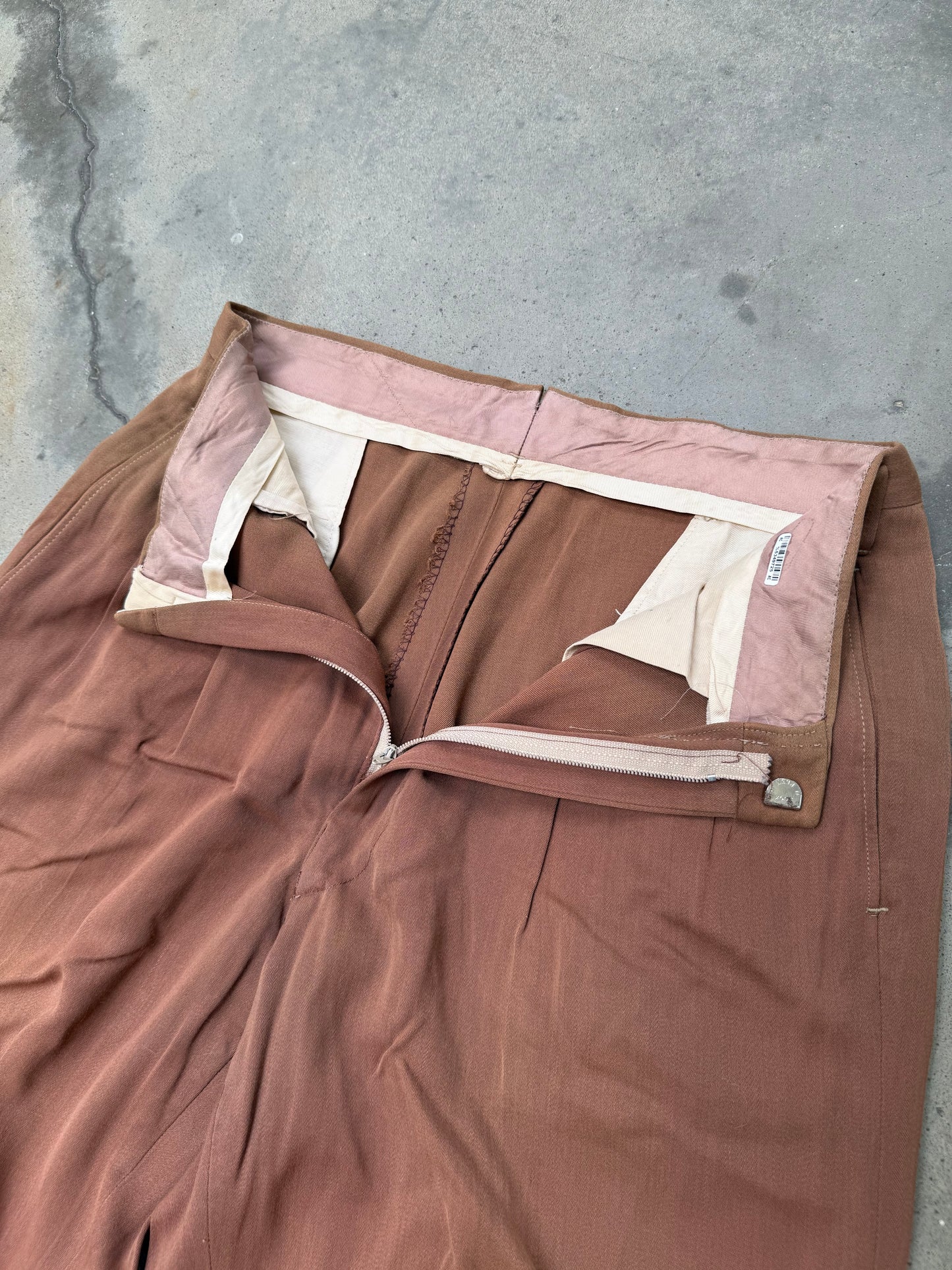 1960s Rust Gabardine Pleated Trousers - 30X29
