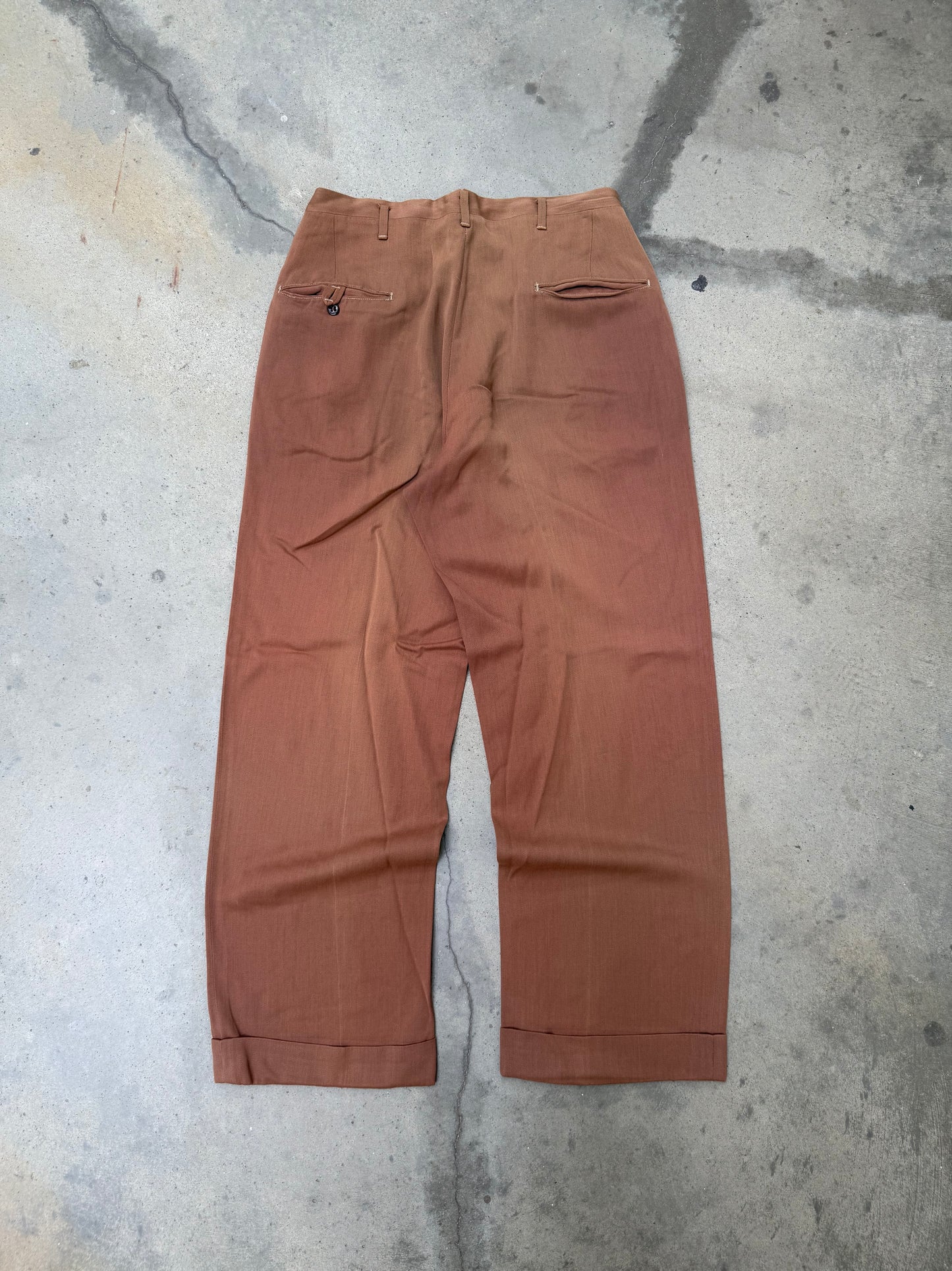 1960s Rust Gabardine Pleated Trousers - 30X29