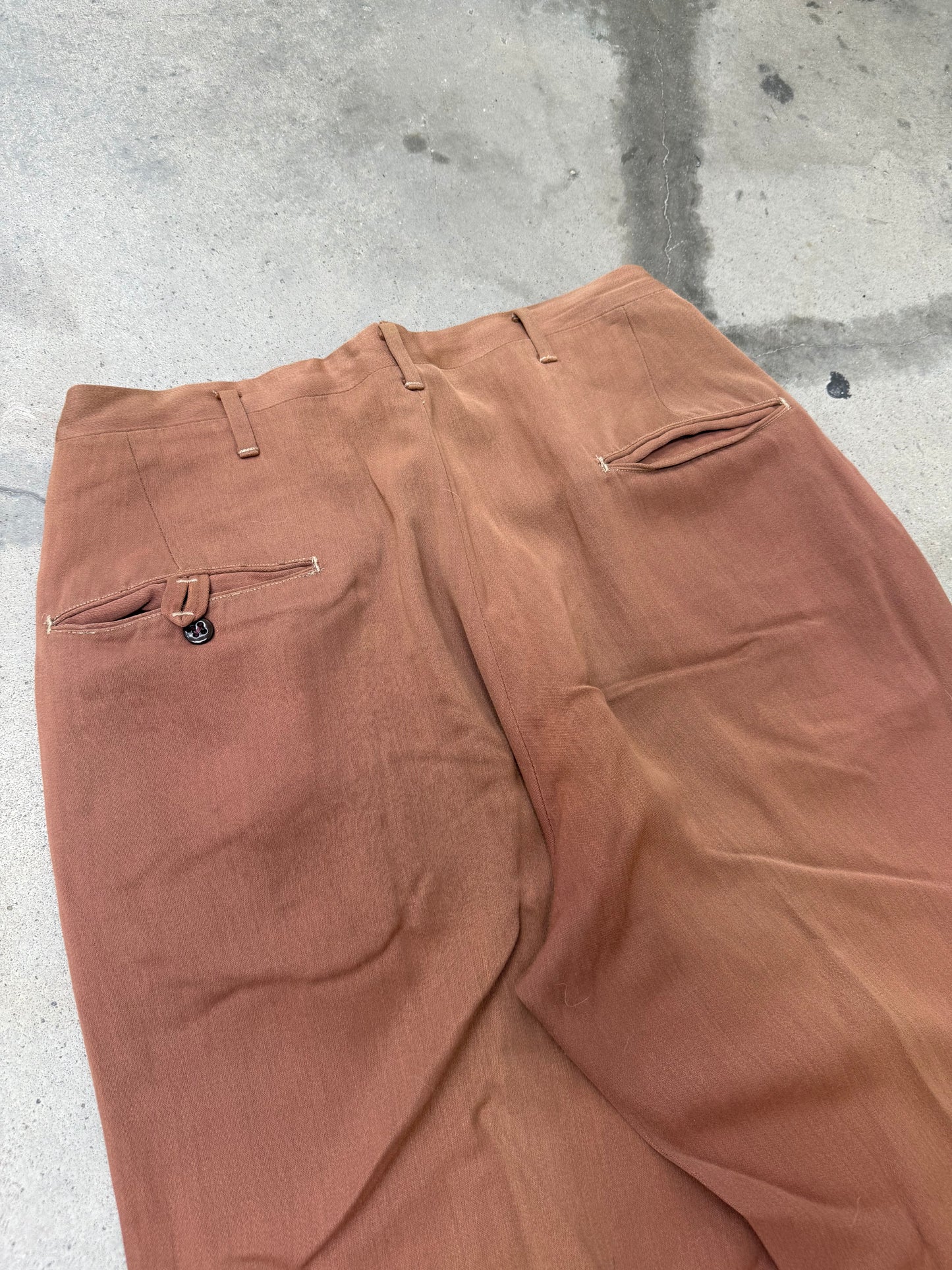 1960s Rust Gabardine Pleated Trousers - 30X29