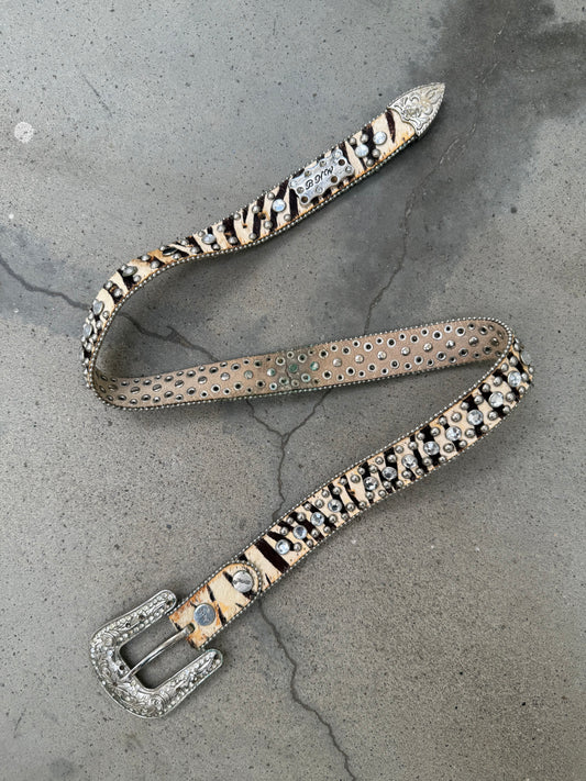 2000s Zebra Fur Studded Gem Belt - 26"