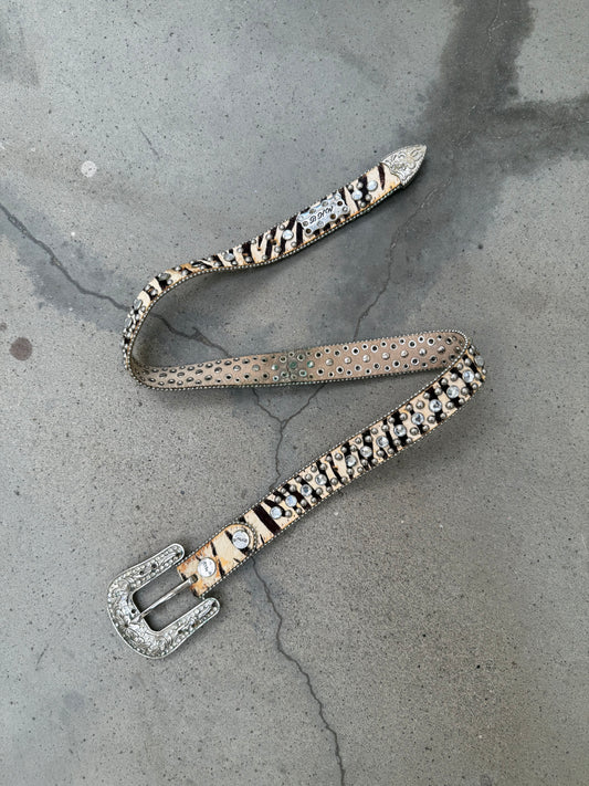 2000s Zebra Fur Studded Gem Belt - 26"