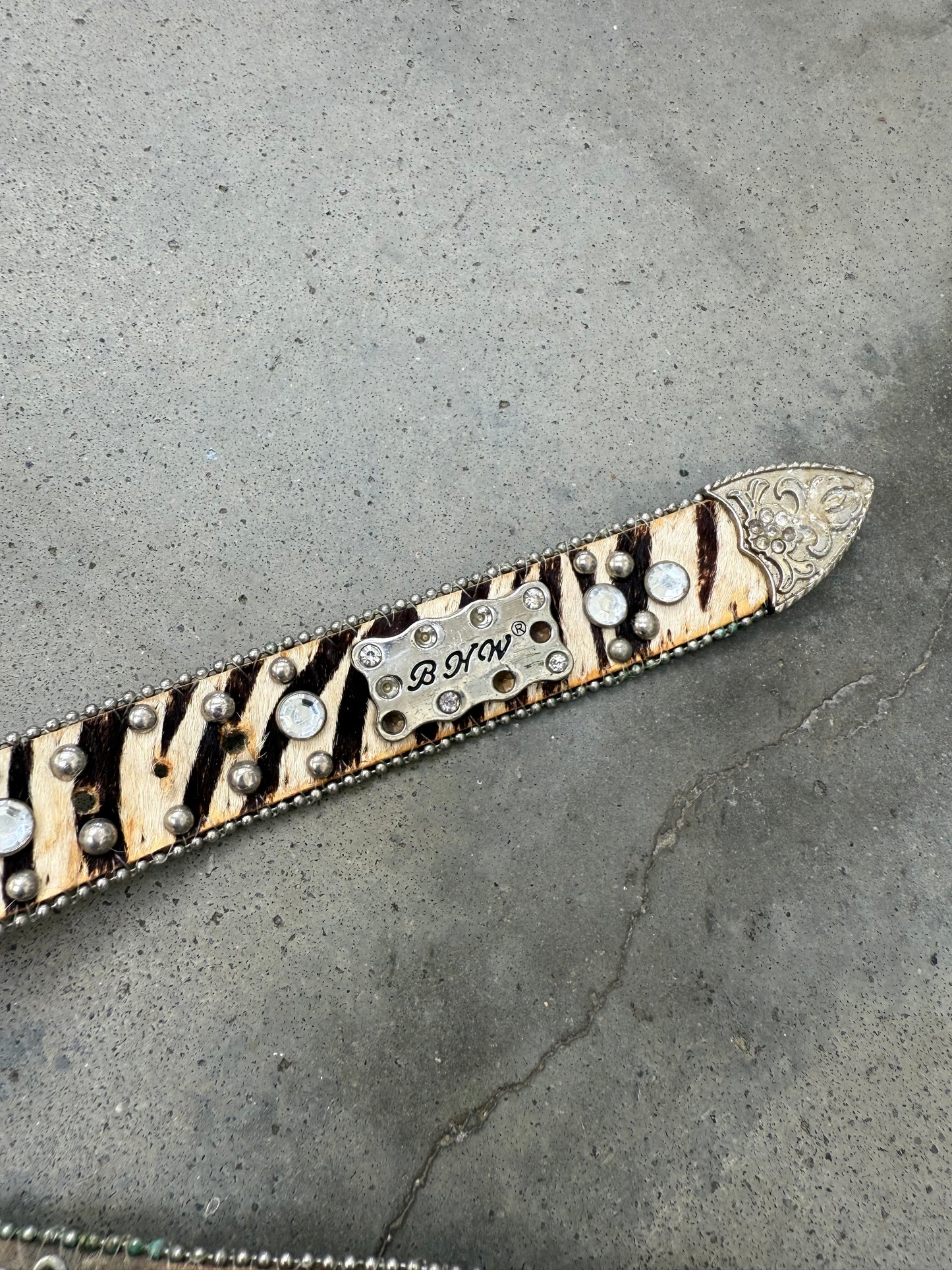 2000s Zebra Fur Studded Gem Belt - 26"