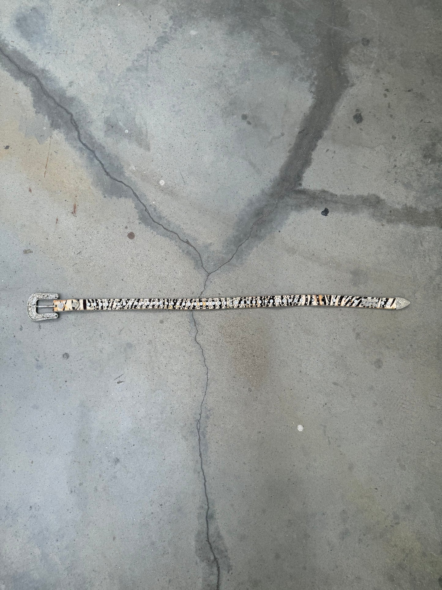 2000s Zebra Fur Studded Gem Belt - 26"