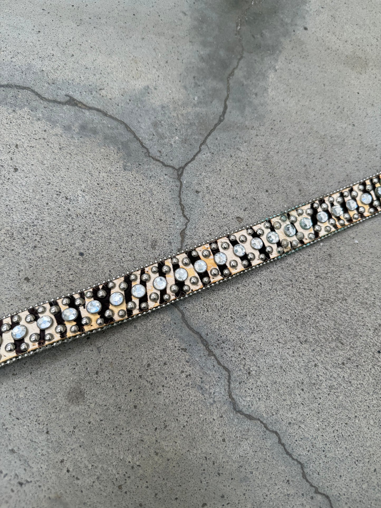 2000s Zebra Fur Studded Gem Belt - 26"