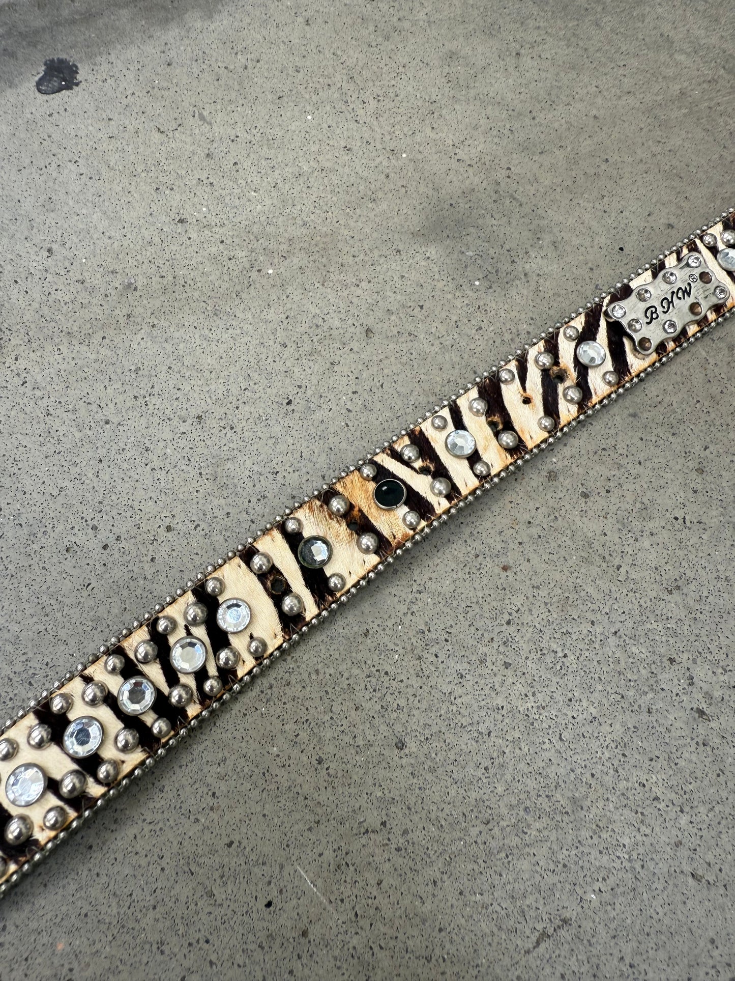 2000s Zebra Fur Studded Gem Belt - 26"