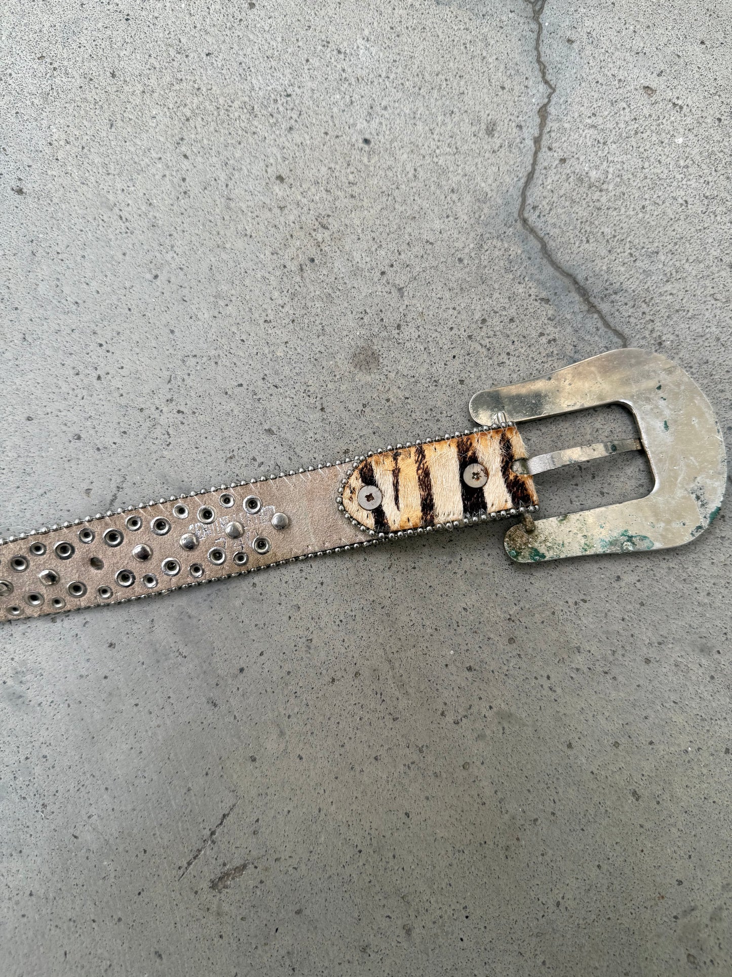 2000s Zebra Fur Studded Gem Belt - 26"