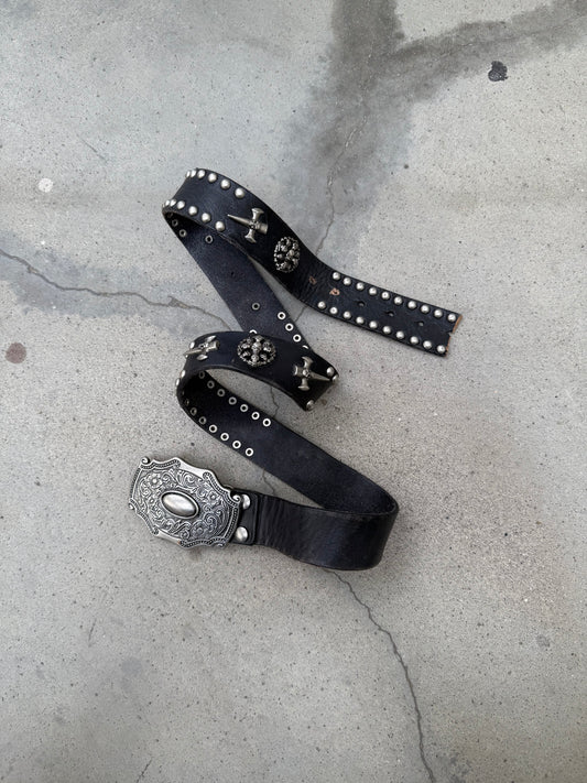 1990s Leather Studded Dagger Belt - 33"