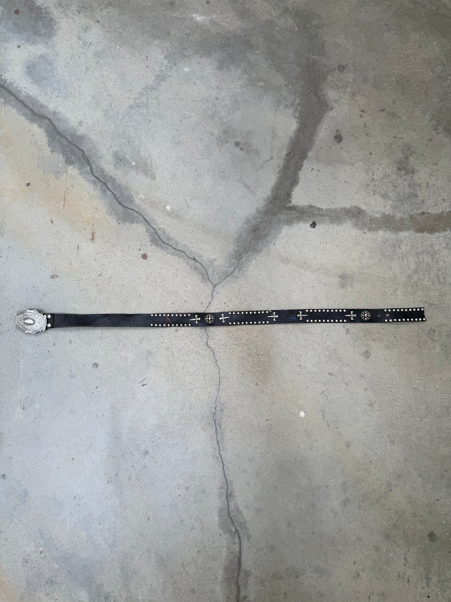1990s Leather Studded Dagger Belt - 33"