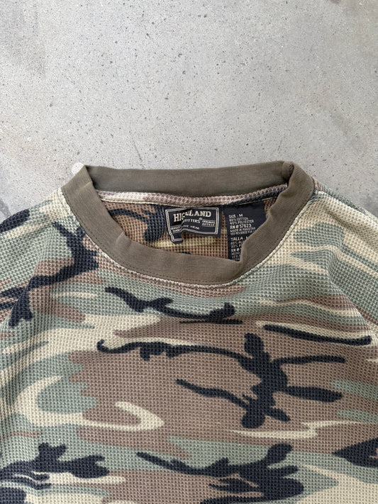 1990s Camo Waffle Knit Thermal Shirt - L