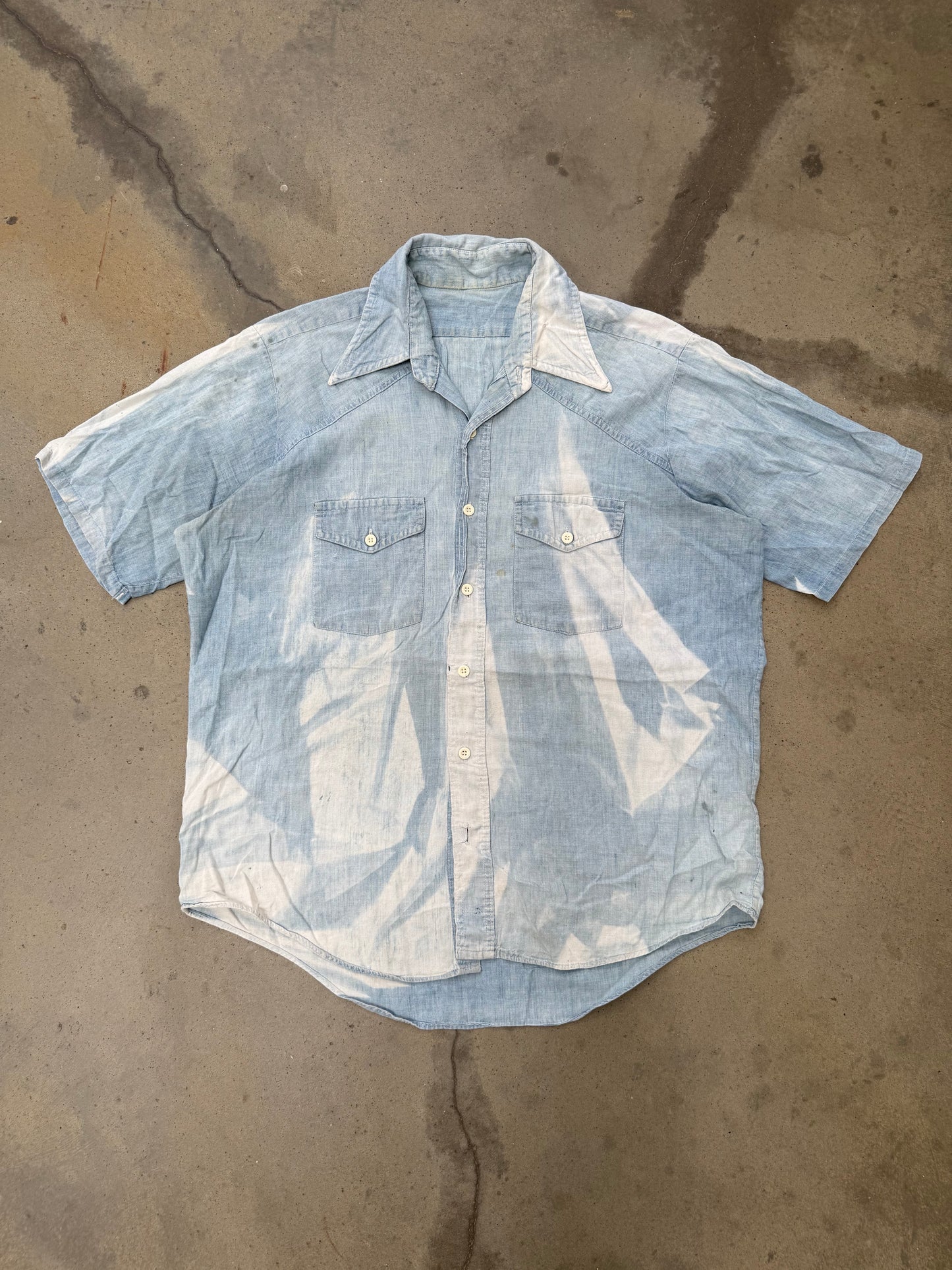 1970s Sun Faded Chambray Shirt - XL