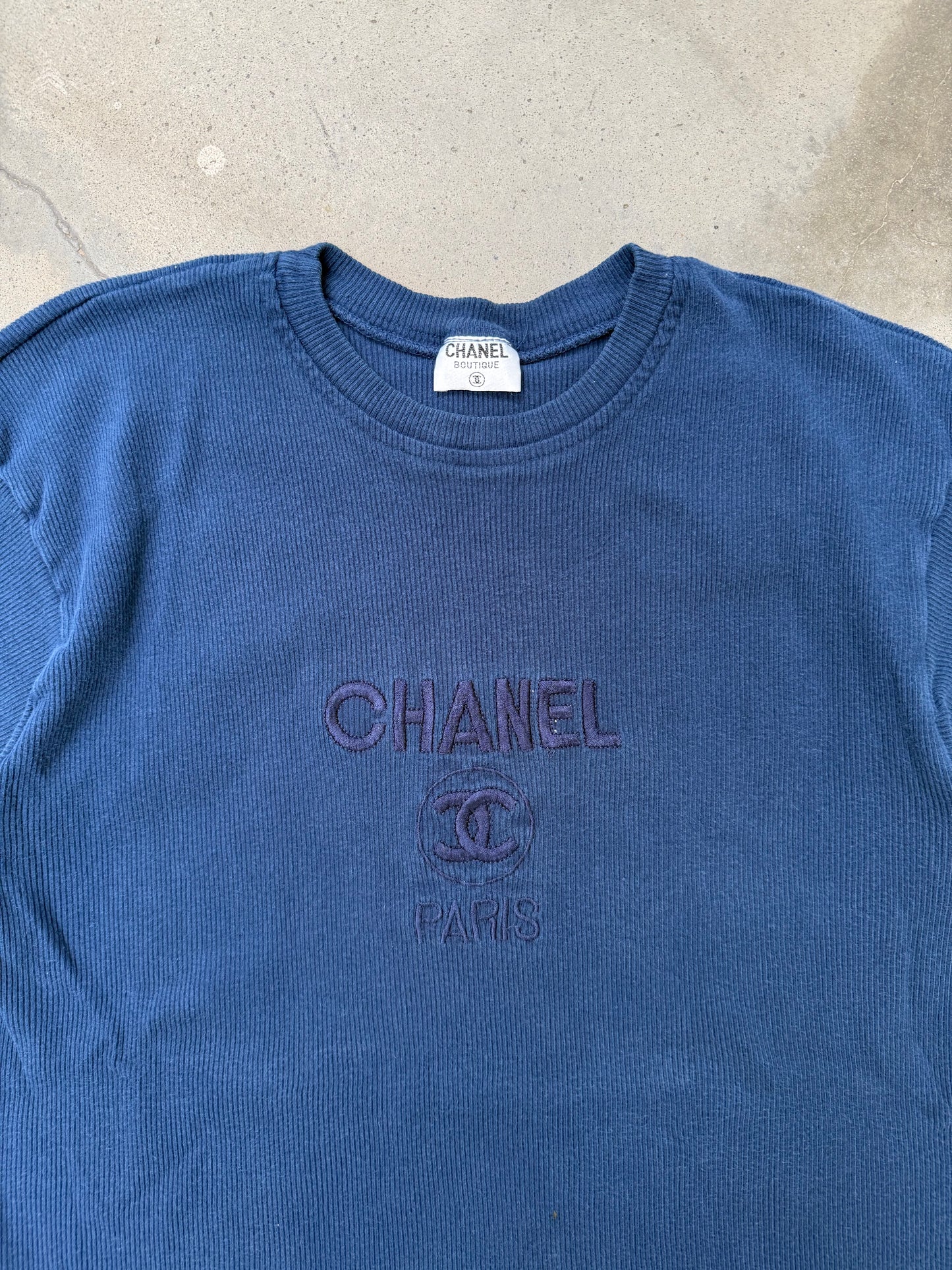 1990s Chanel Ribbed Bootleg Tee - L